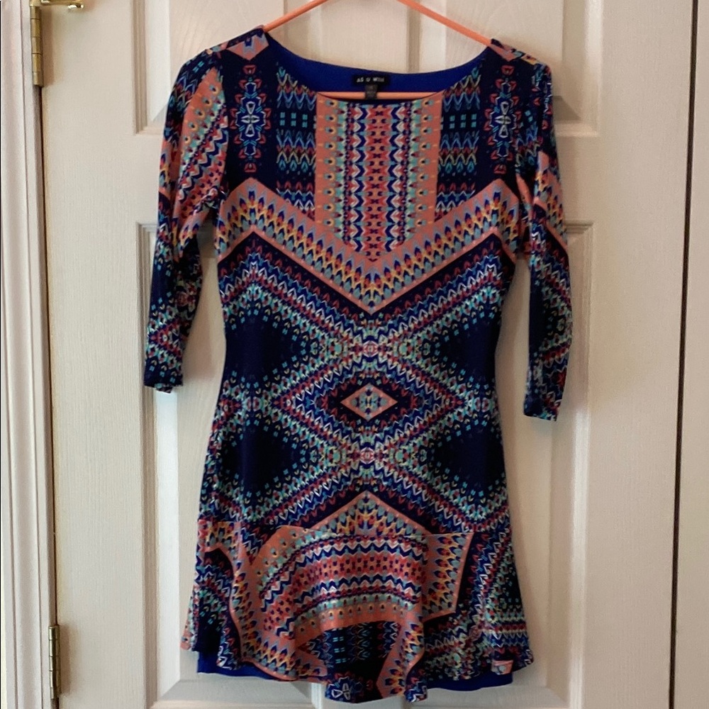As U Wish Multicolor Geometric Long Sleeve Dress